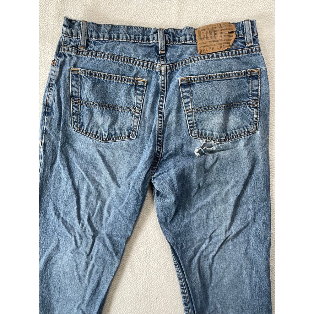 Polo Jeans Co. Mens 8 Relaxed Jean Blue Denim Distressed Faded Medium Wash Holes - Picture 15 of 16